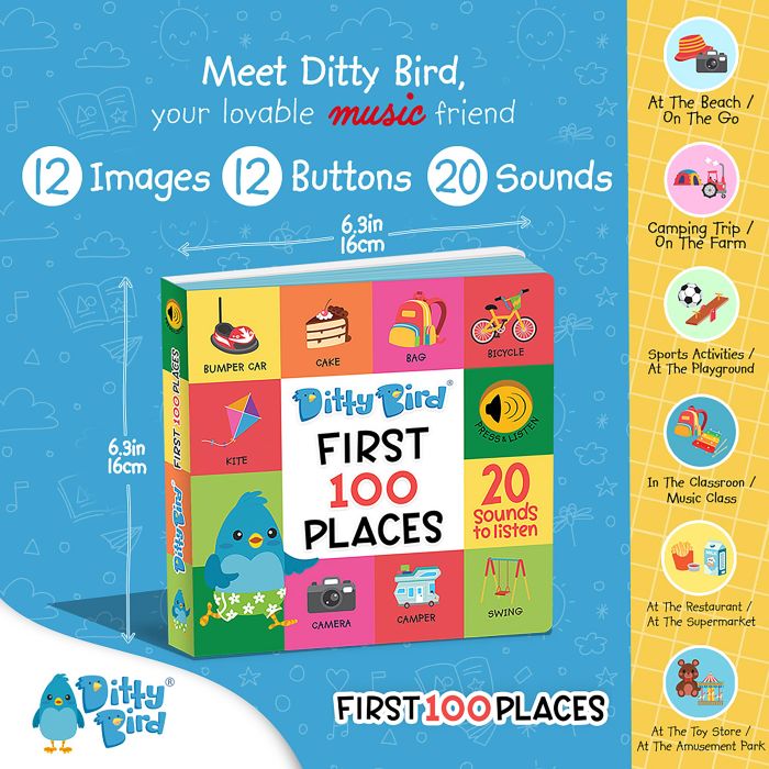 Ditty Bird First 100 Places Multi-Coloured 16x2x16cm