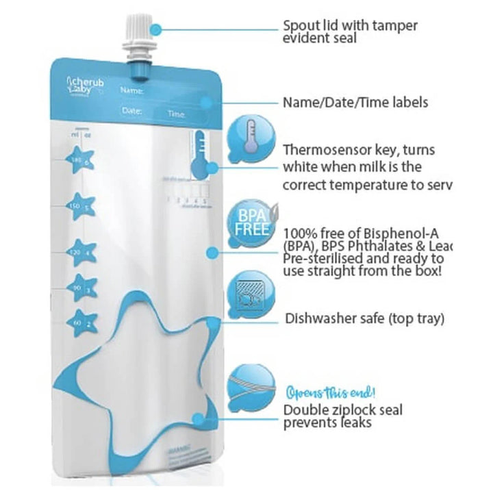 Cherub Baby THERMOSENSOR RE-USABLE BREAST MILK STORAGE BAGS 50 USES / 10 PACK