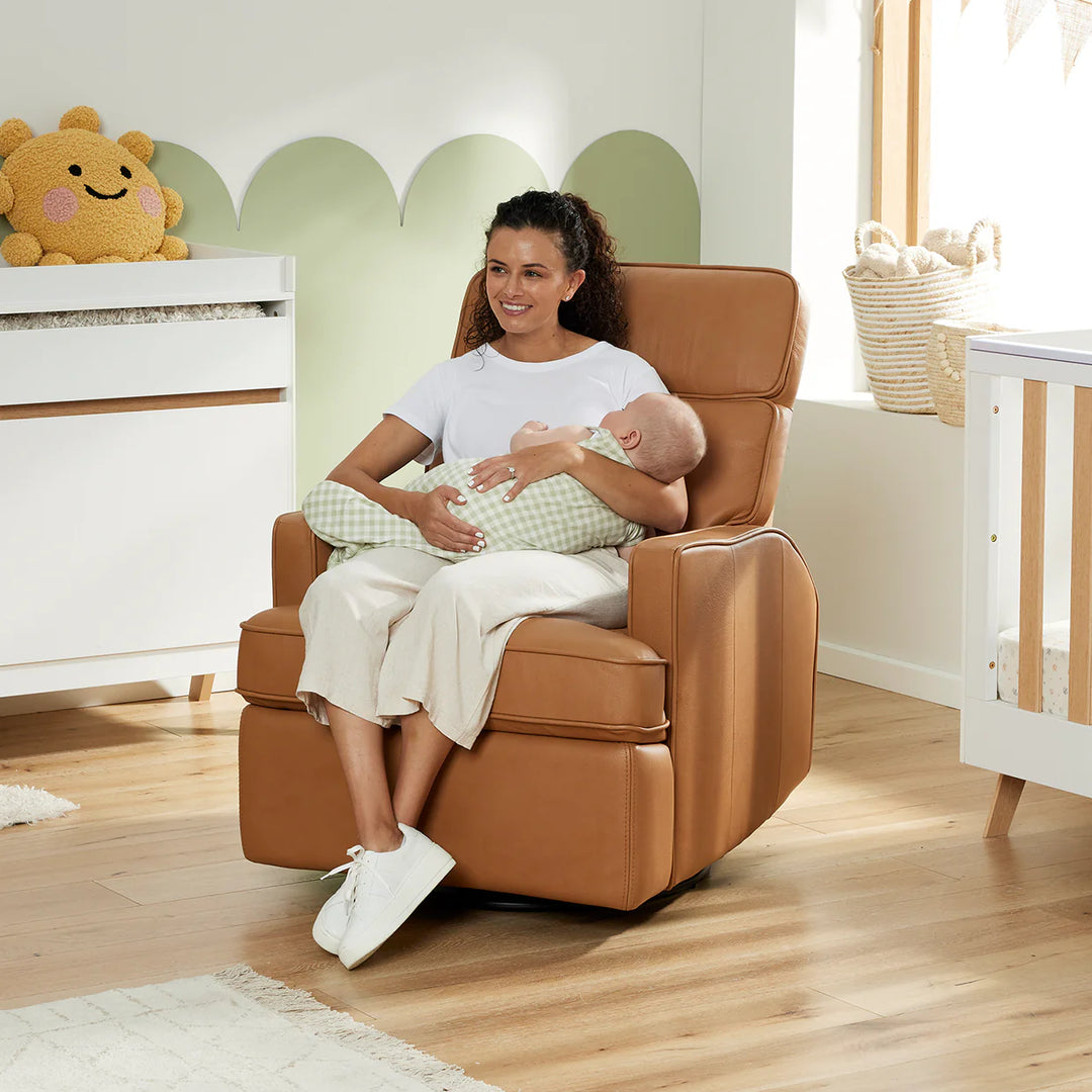 iL Tutto Leo Electric Glider Recliner in Tan Leather
