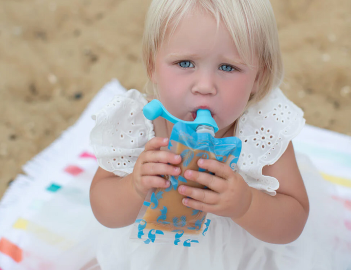 Cherub Baby ON THE GO REUSABLE FOOD POUCH MINIS (120ML) - TOUCAN BLUE & RAINFOREST GREEN 10PK