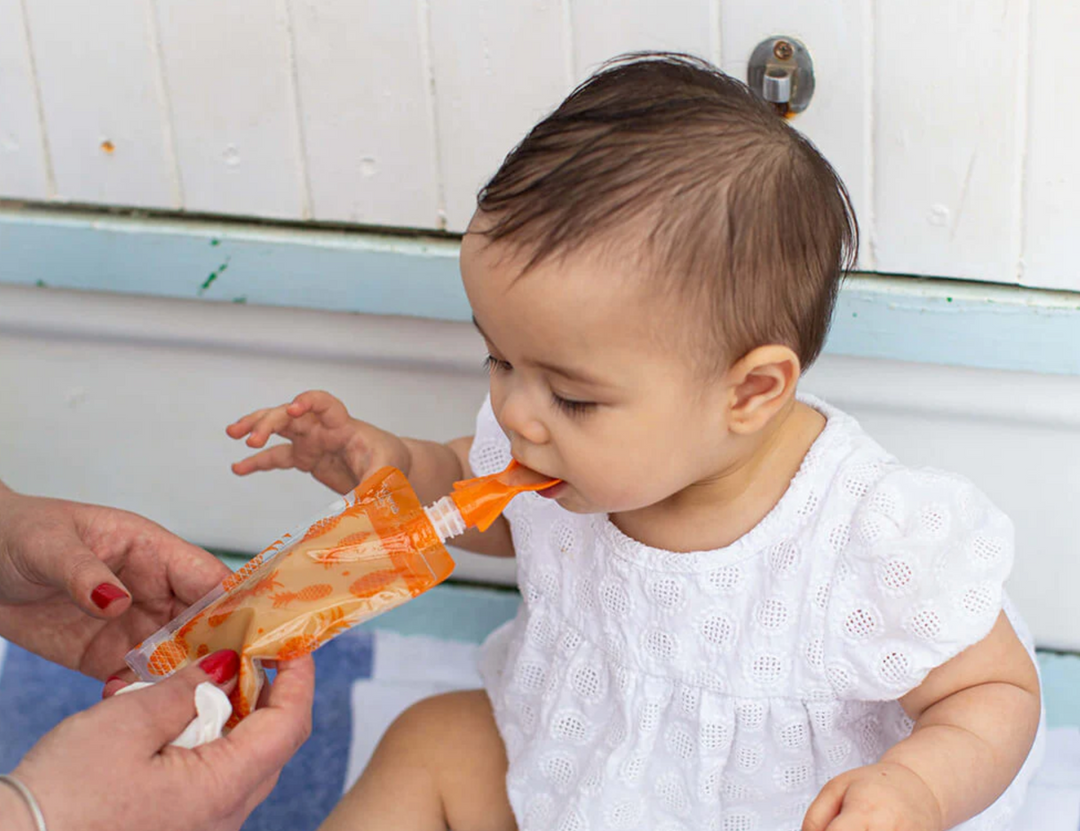 Cherub Baby ON THE GO REUSABLE FOOD POUCH MINIS (120ML) - NEON MELON & HOT PINEAPPLE 10PK