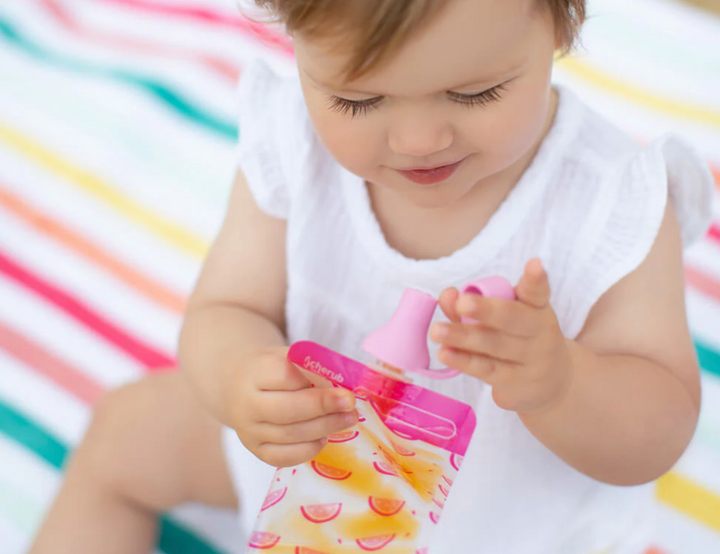 Cherub Baby ON THE GO REUSABLE FOOD POUCH MINIS (120ML) - NEON MELON & HOT PINEAPPLE 10PK