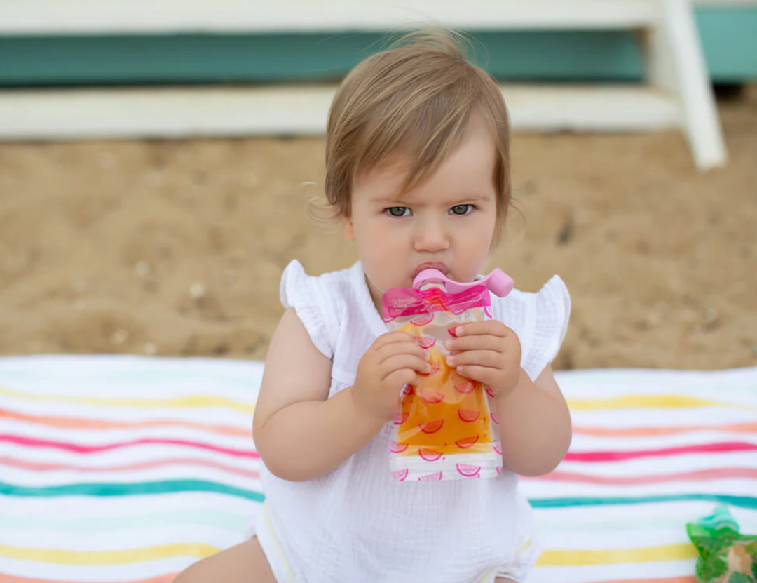 Cherub Baby ON THE GO REUSABLE FOOD POUCH MINIS (120ML) - NEON MELON & HOT PINEAPPLE 10PK