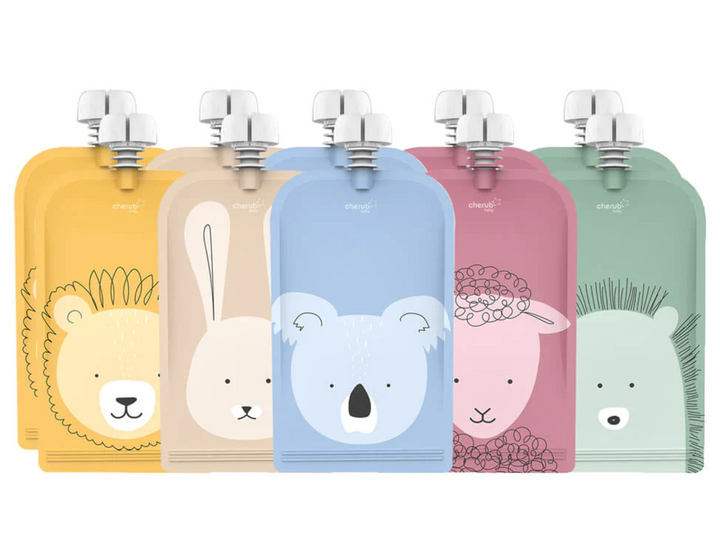 Cherub Baby ON THE GO REUSABLE FOOD POUCHES (150ML) - ANIMAL SET 10PK