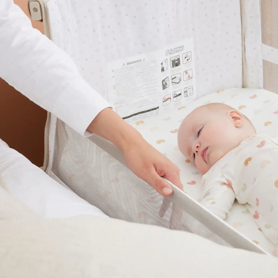 iL Tutto CoZee Breeze Plus Co-Sleeping Bassinet with Rocking Legs in Scandi Walnut and Ecru