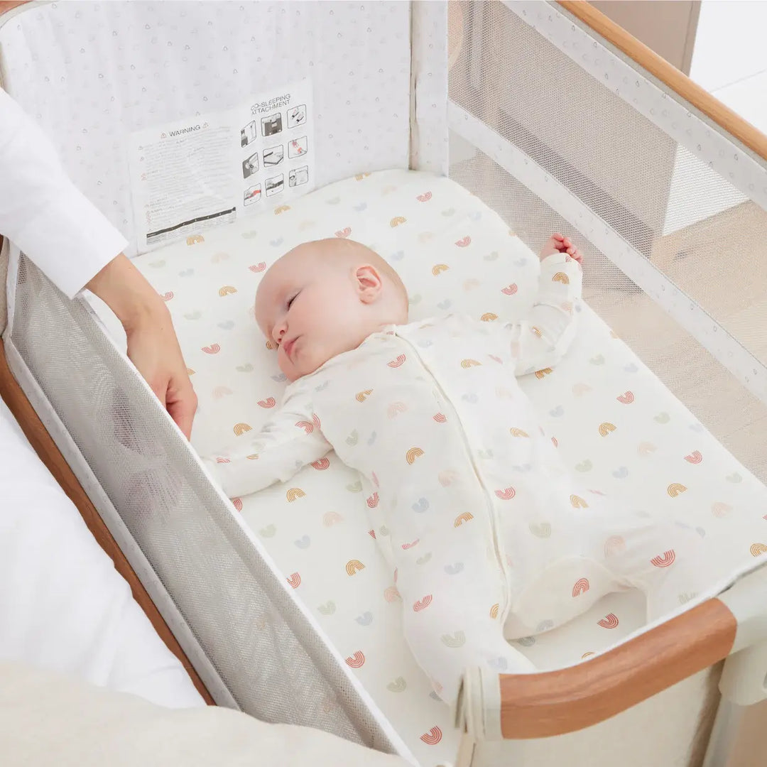 iL Tutto CoZee Breeze Plus Co-Sleeping Bassinet with Rocking Legs in Scandi Walnut and Ecru