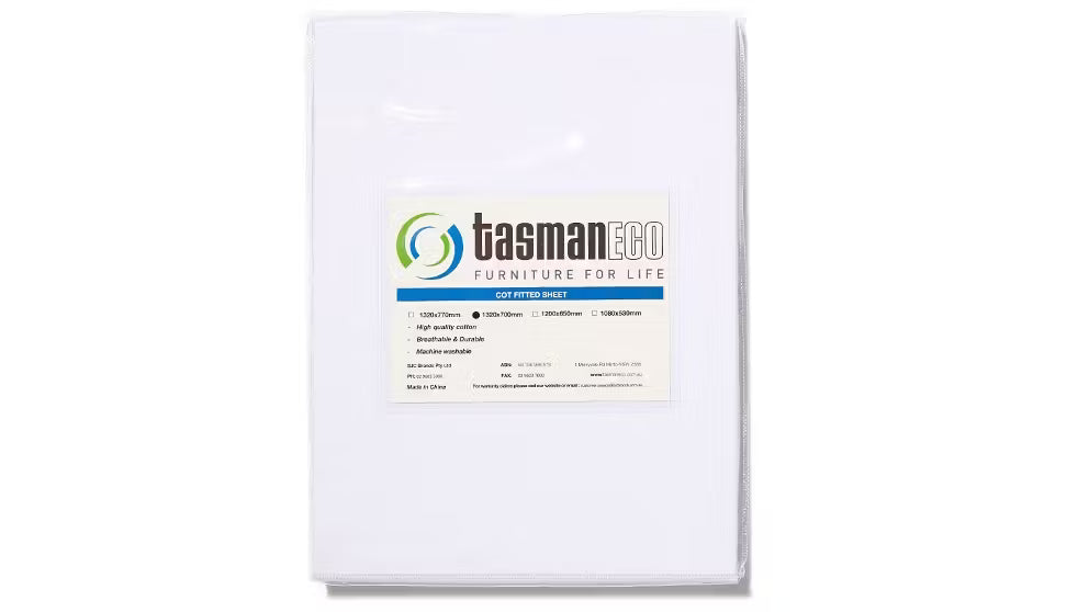 Tasmaneco Cot Fitted Sheet 132 x 70cm-White