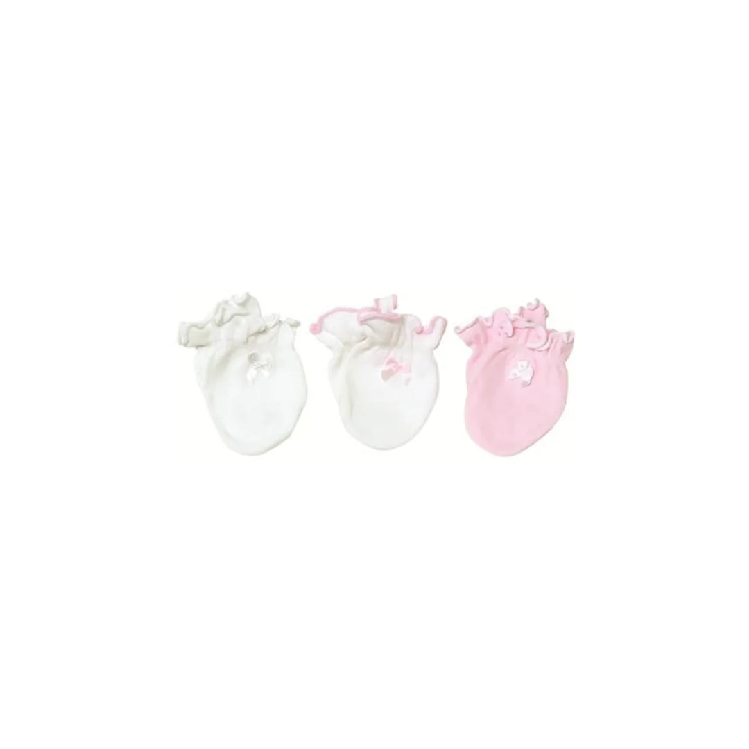 Playette 3 Pack Newborn Essential Mittens  Pink/White(1313047)