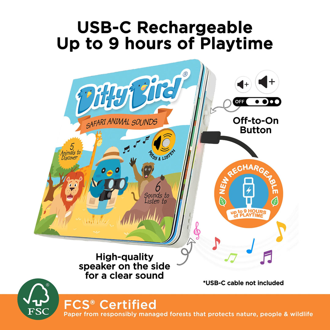 Ditty Bird Safari Animal Sounds Multi-Coloured 16x2x16cm
