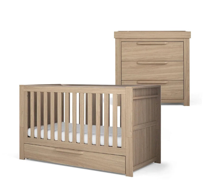 Mamas & Papas Franklin Cotbed Set With Essential Spring Cotbed Mattress (5 Pieces) - Light oak
