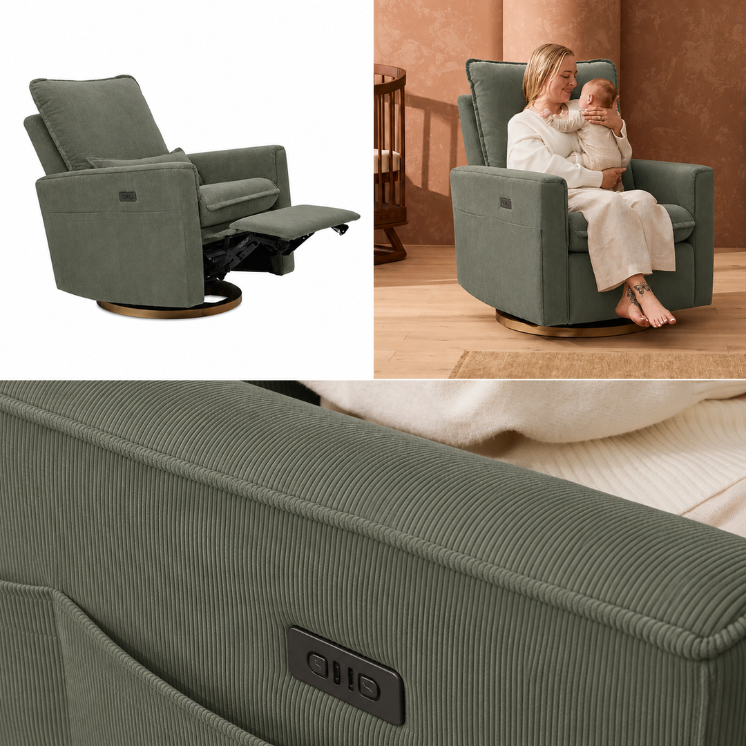 Il Tutto Frankie Electric Recliner/Glider Chair - Olive Corduroy (QLD Exclusive)