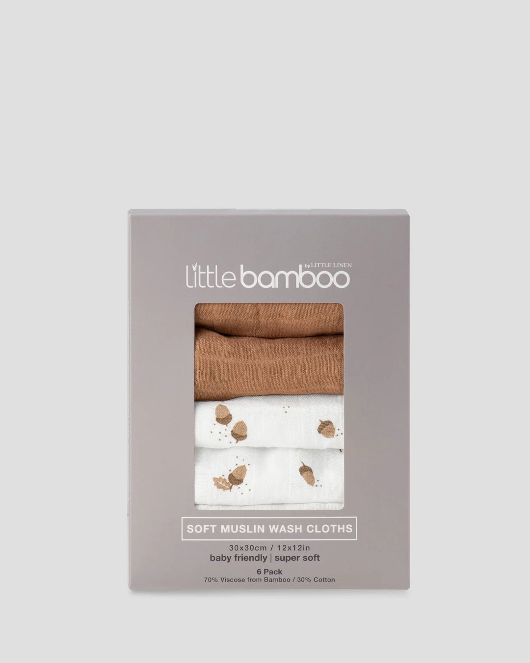 Little Bamboo Muslin Washers 6Pk - Iced Coffee