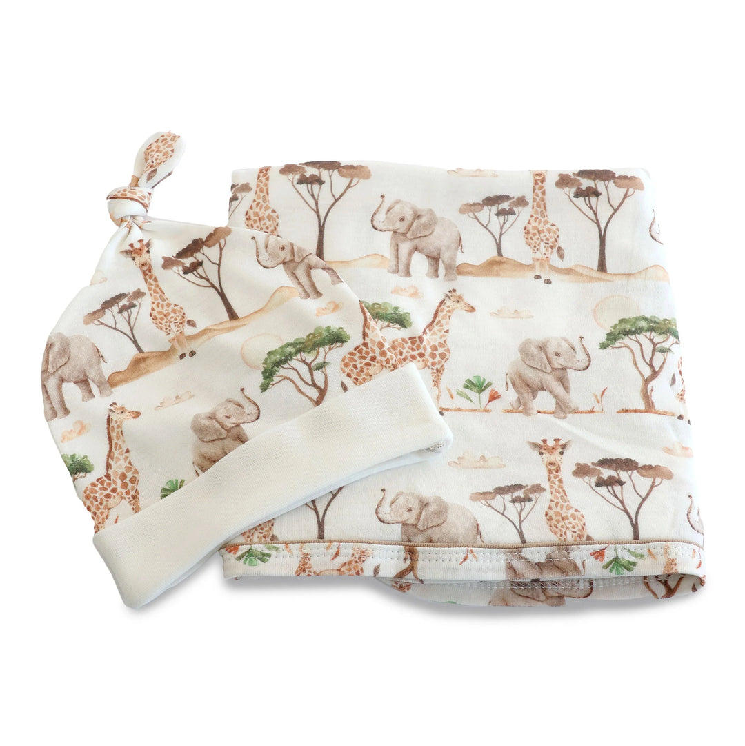 Bubba Blue Adventure Bamboo 2PCS Jersey Swaddle & Beanie Set