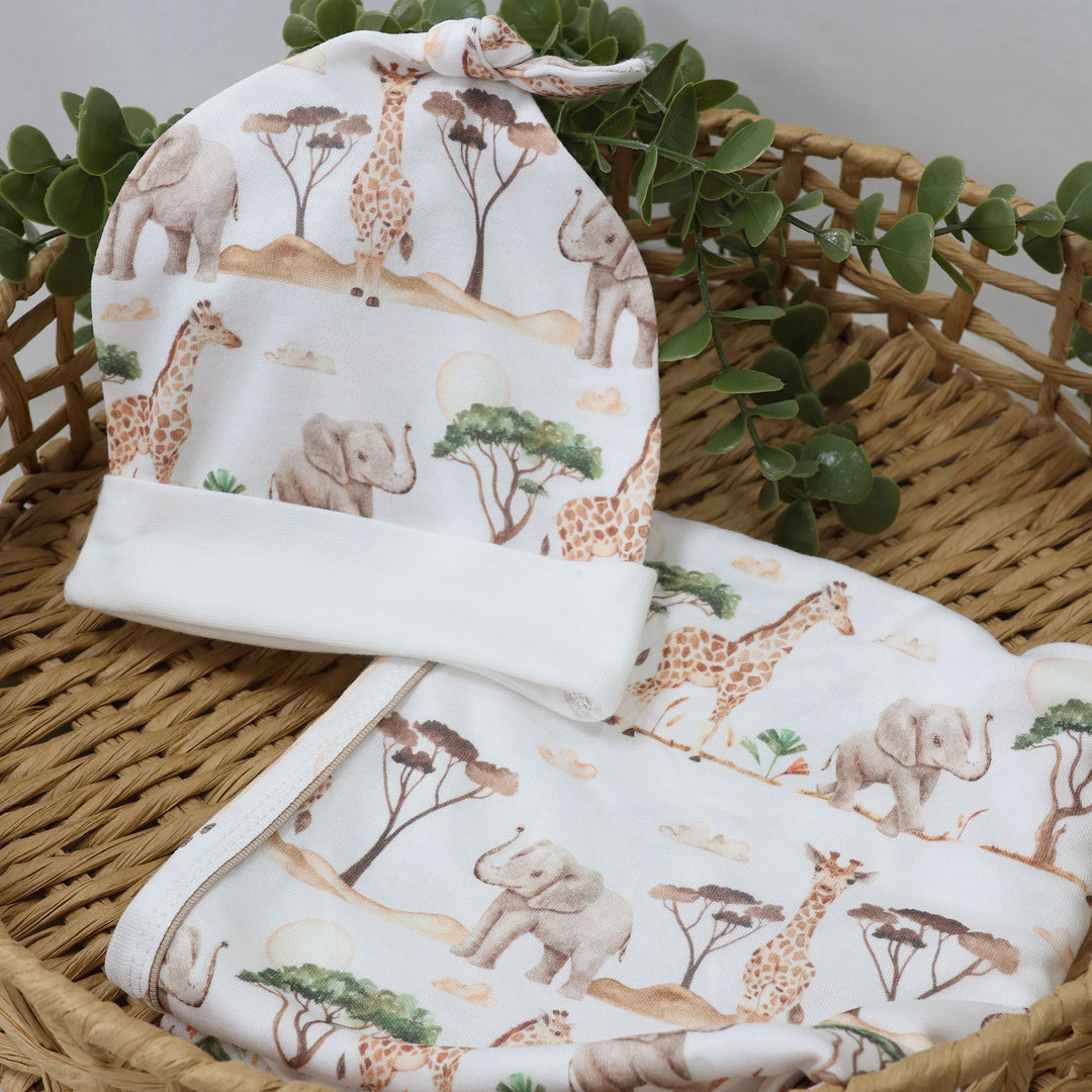 Bubba Blue Adventure Bamboo 2PCS Jersey Swaddle & Beanie Set
