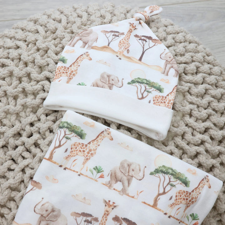 Bubba Blue Adventure Bamboo 2PCS Jersey Swaddle & Beanie Set