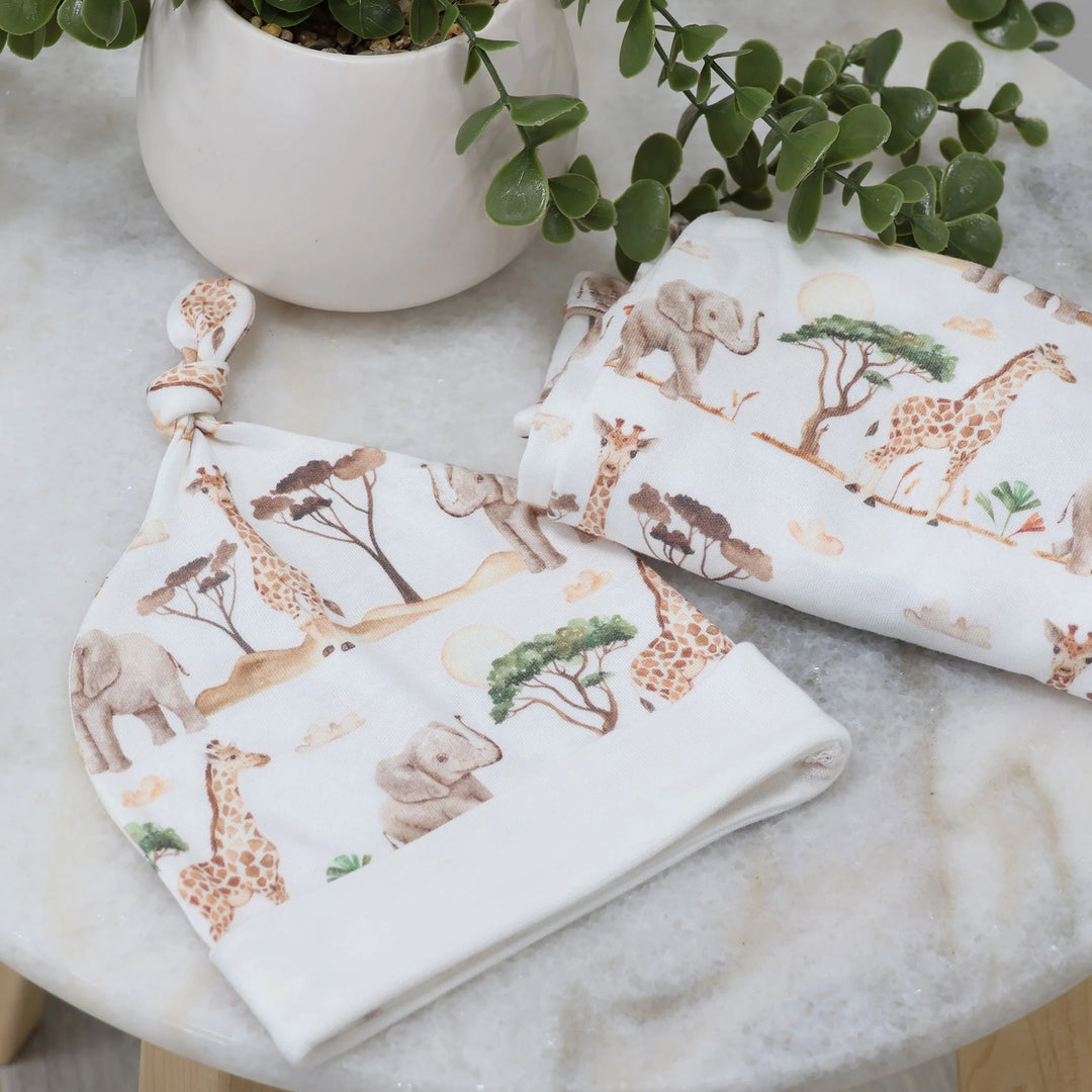 Bubba Blue Adventure Bamboo 2PCS Jersey Swaddle & Beanie Set