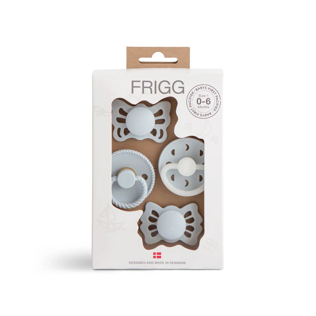 Frigg 1st Pacifier Set POWDER BLUE Butterfly, Rope, Moon Phase Night, Lucky
