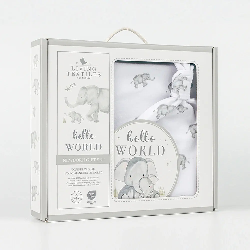 Living Textiles Hello World Gift Set - Watercolour Elehant