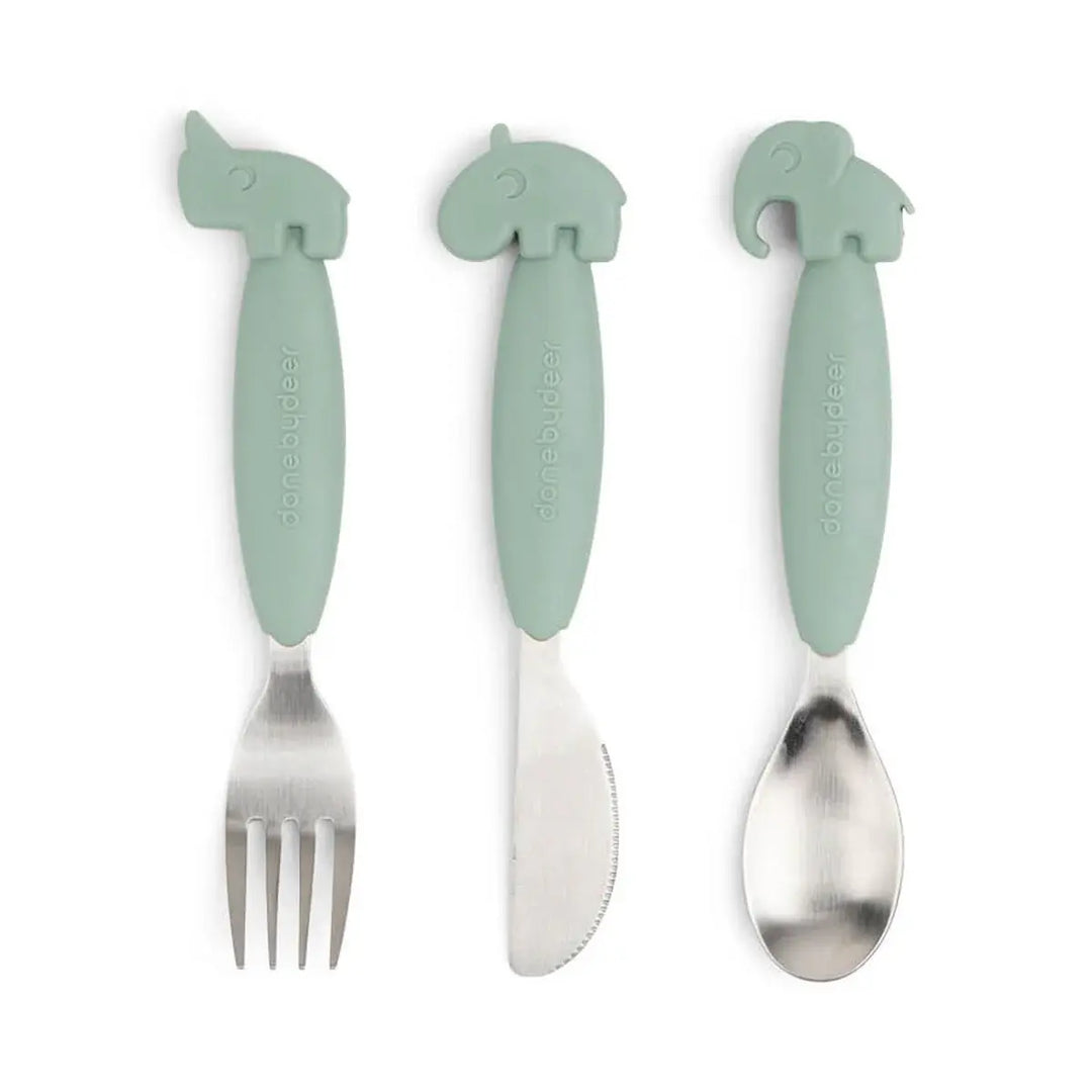 Done by Deer Easy-grip cutlery set Deer friends Green