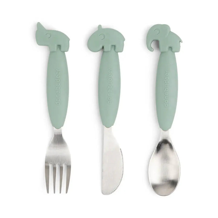 Done by Deer Easy-grip cutlery set Deer friends Green