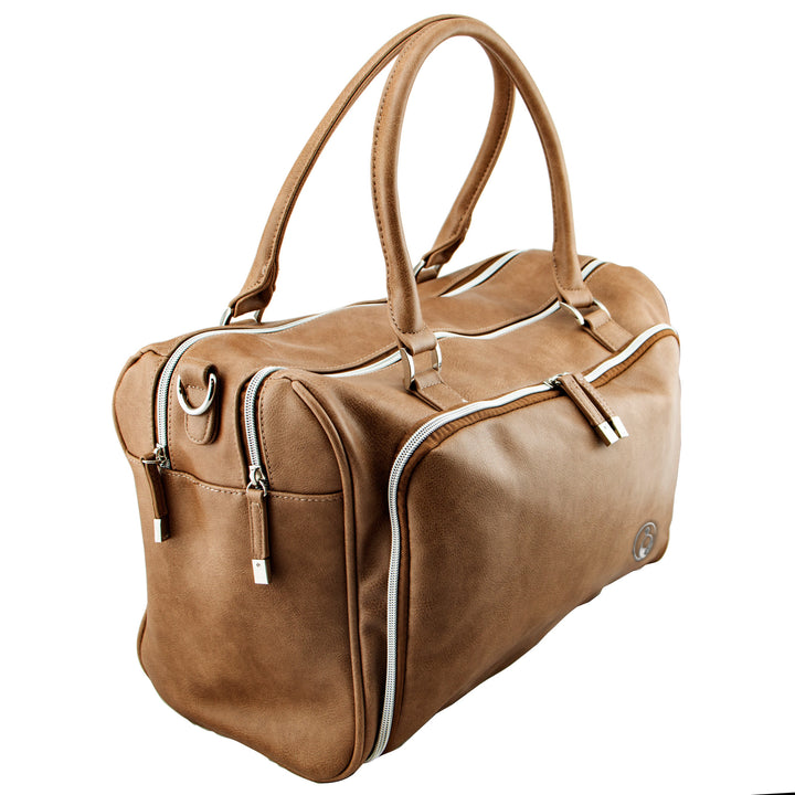 ISOKI DOUBLE ZIP SATCHEL  LATTE