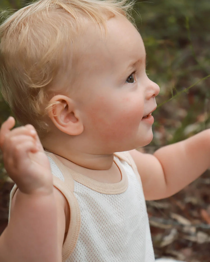 Fibre For Good Organic Cotton Mesh Baby Bodysuit - Natural/Brown