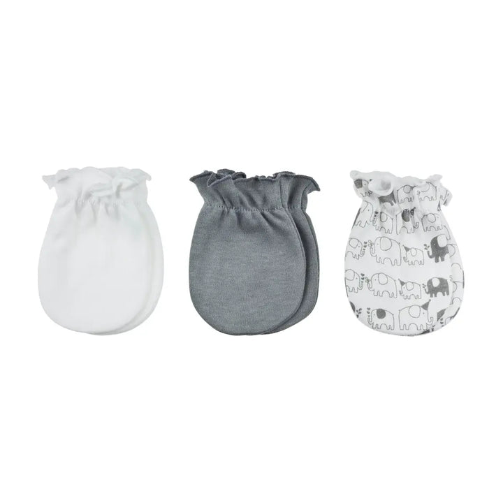Playette 3 Pack Newborn Essential Mittens  Fashion-Elephants/Grey/White(1341116)
