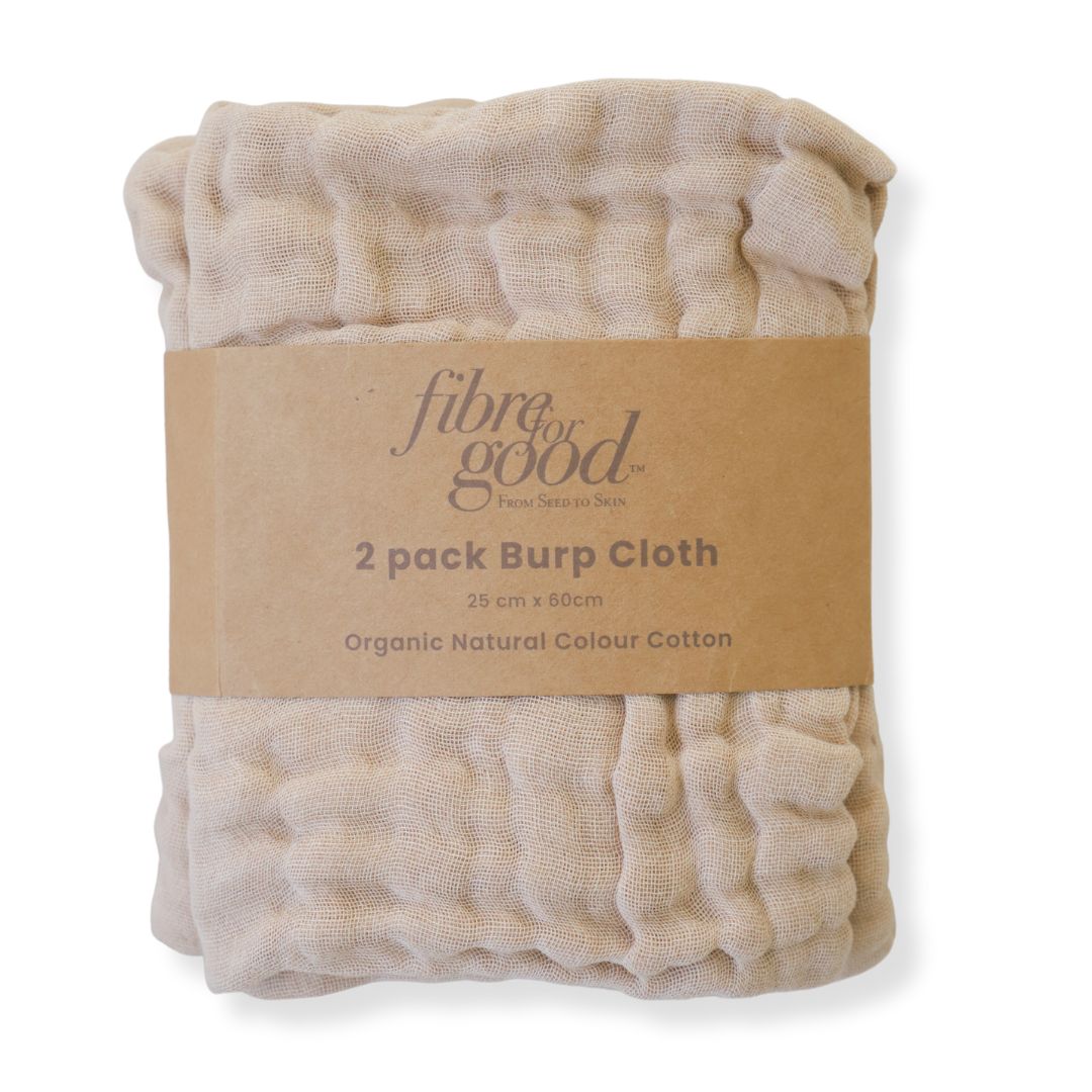 Fibre For Good Organic Cotton Muslin Burp Cloth (2-Pack) - Brown