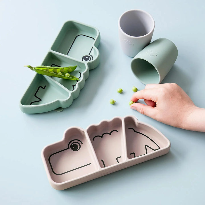 Done by Deer Silicone Stick & Stay Croco Snack Plate - Powder