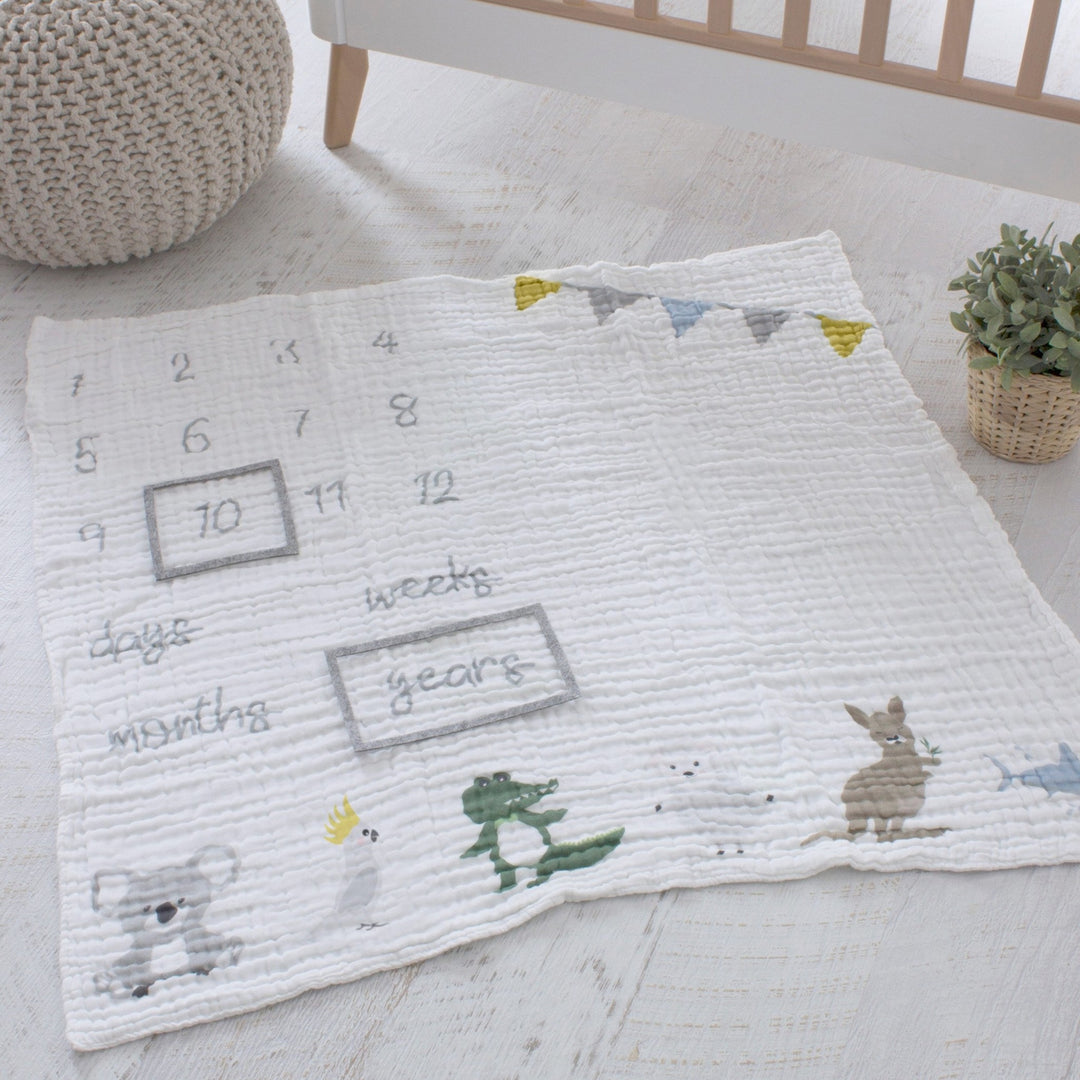 Milestone Muslin Blanket - Aussie Animal