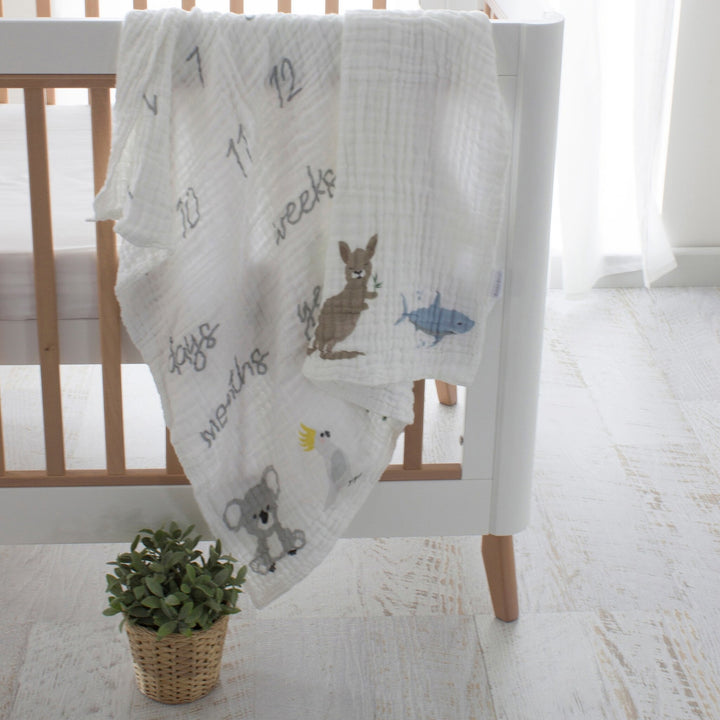 Milestone Muslin Blanket - Aussie Animal