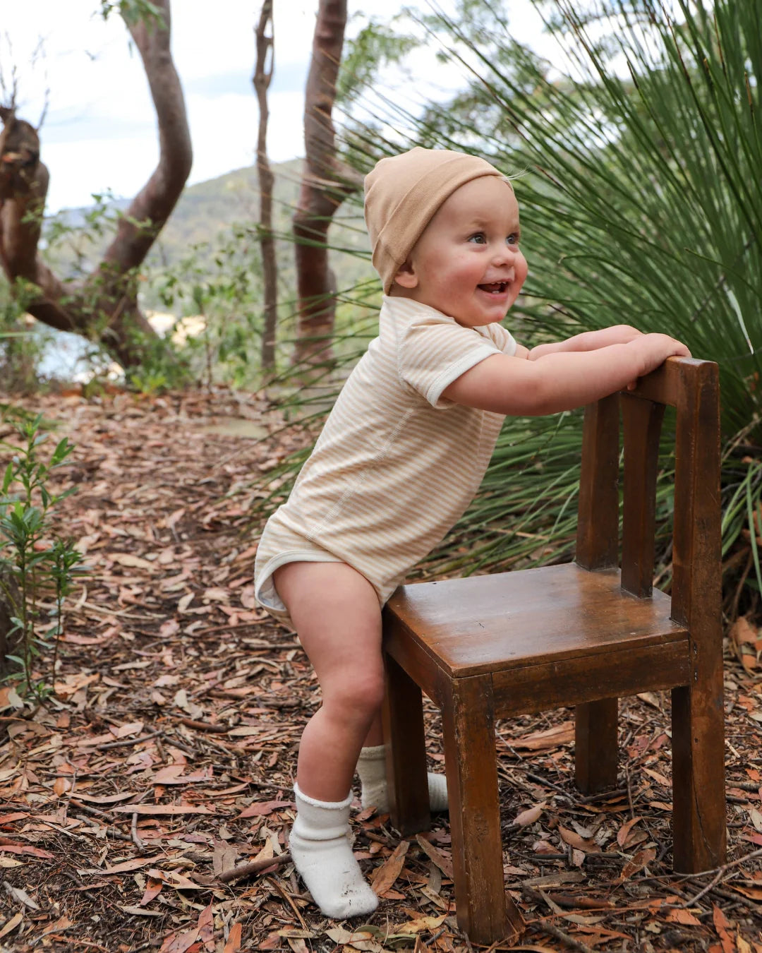 Fibre For Good Organic Cotton Stripe Jersey Bodysuit - Brown/Natural