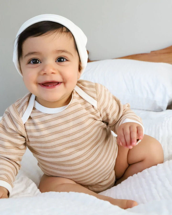 Fibre For Good Organic Cotton Long Sleeve Bodysuit(Pique Stripe) -  Brown/Natural-Stripe