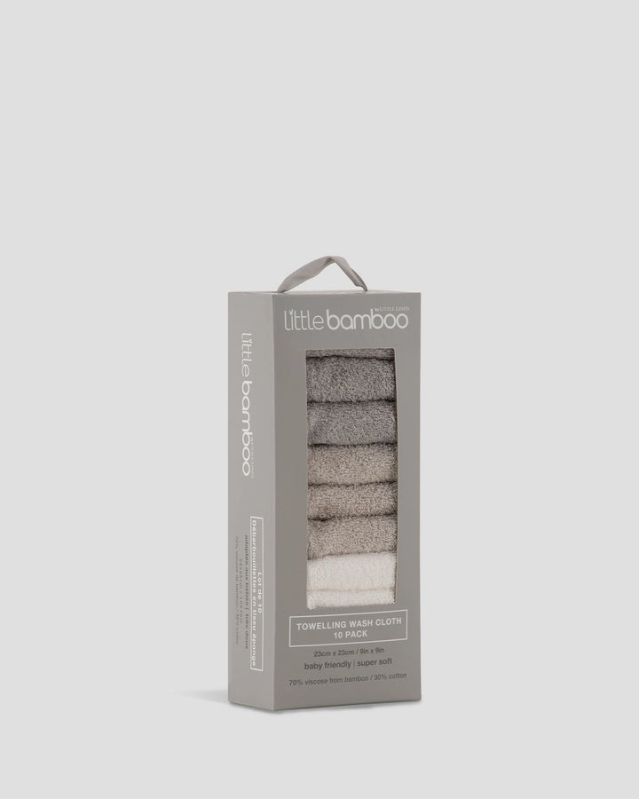 Little Bamboo Baby Towelling Washer 10PK - Stone Grey