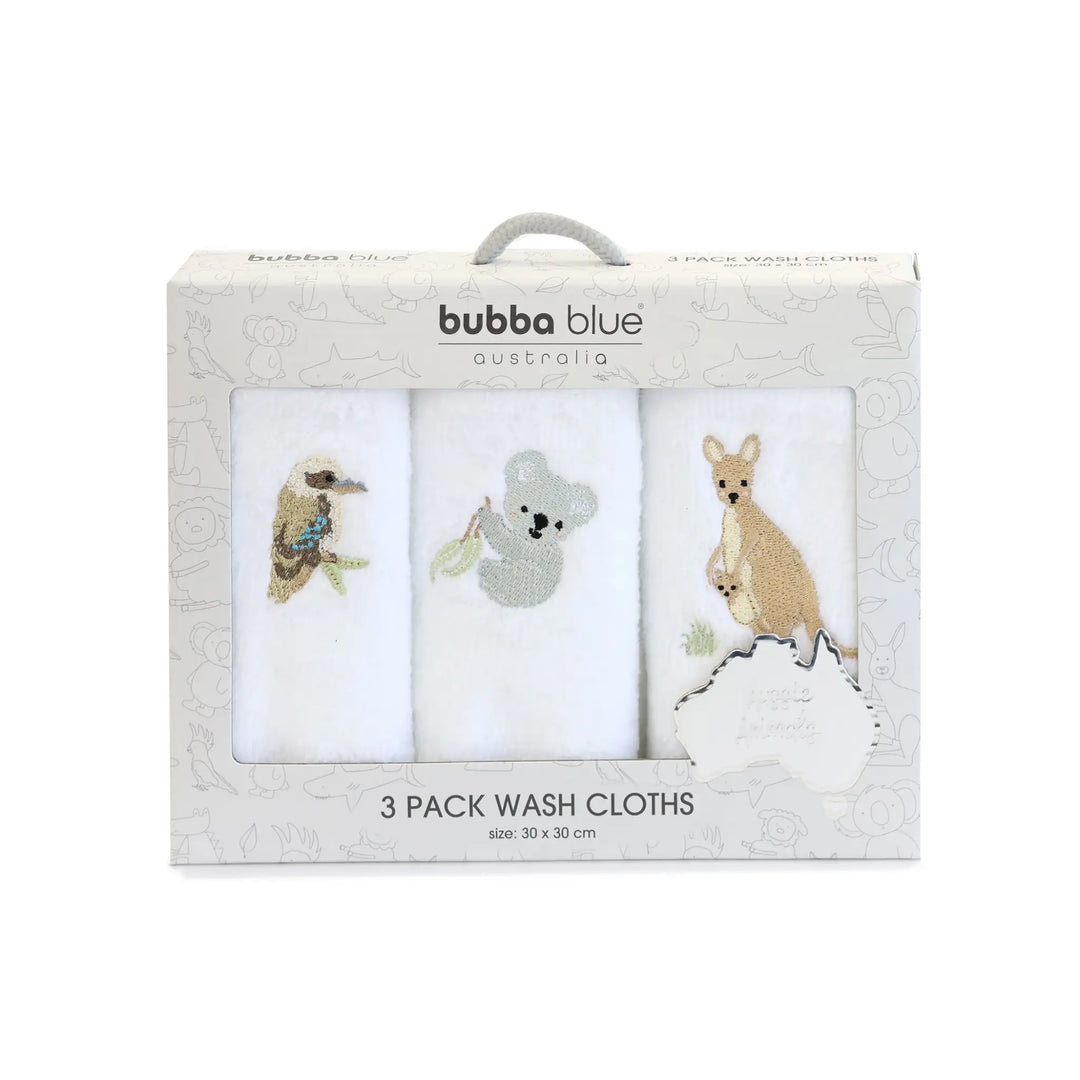 Bubba Blue Aussie Animals 3pk Wash Cloths - OATMEAL