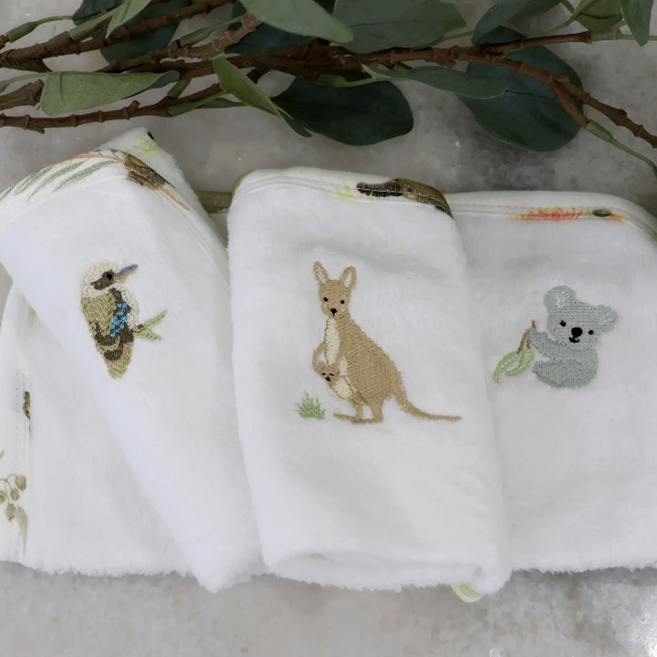 Bubba Blue Aussie Animals 3pk Wash Cloths - OATMEAL
