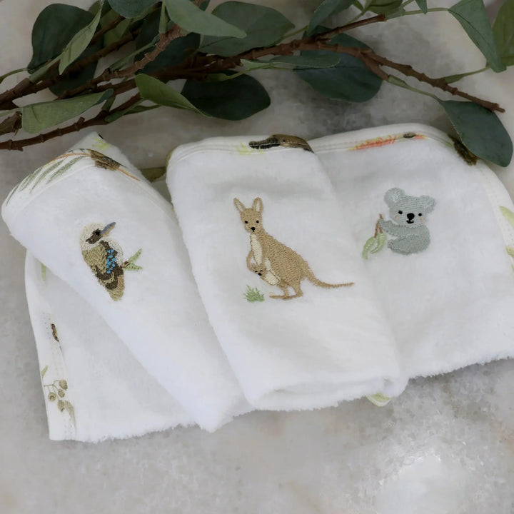 Bubba Blue Aussie Animals 3pk Wash Cloths - OATMEAL