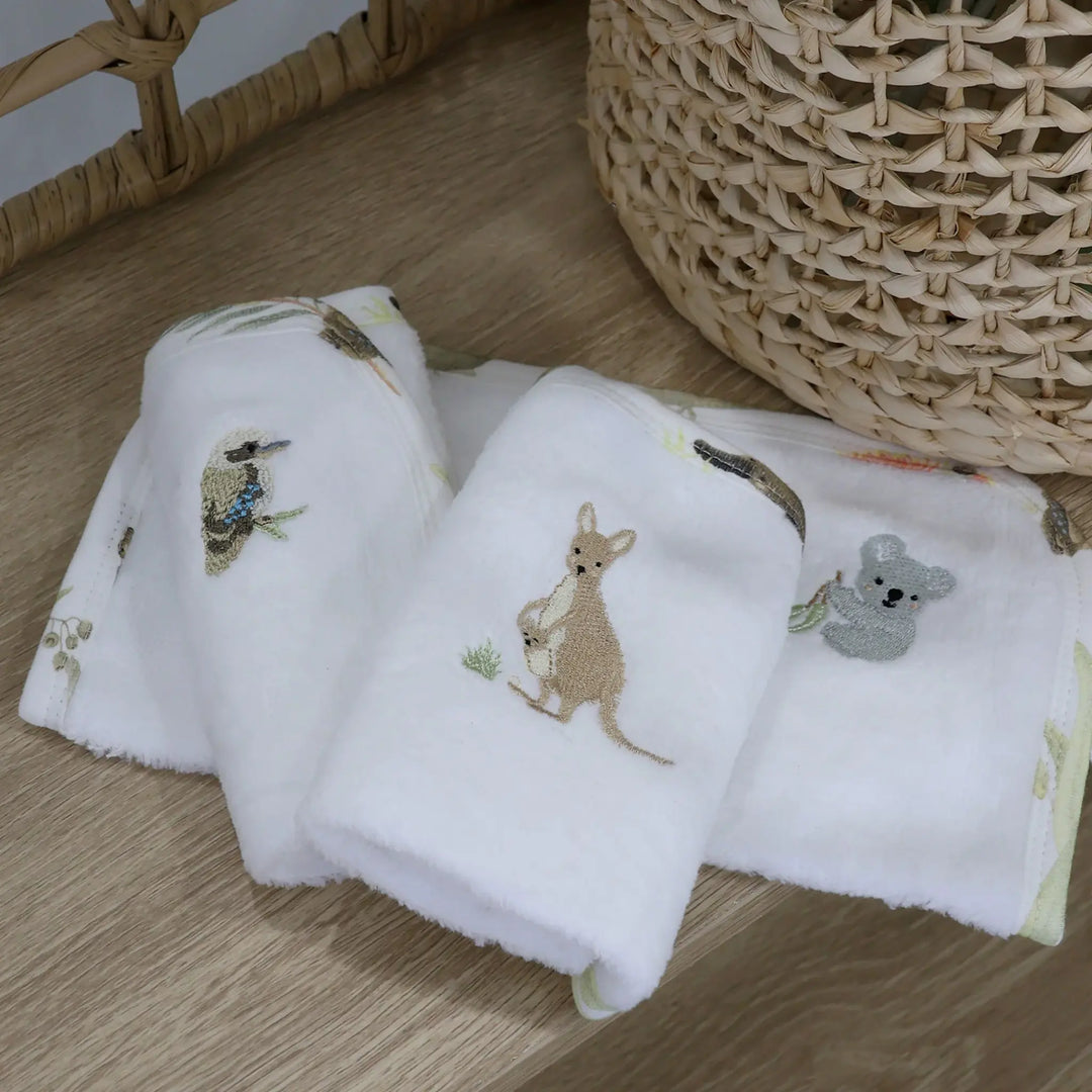 Bubba Blue Aussie Animals 3pk Wash Cloths - OATMEAL