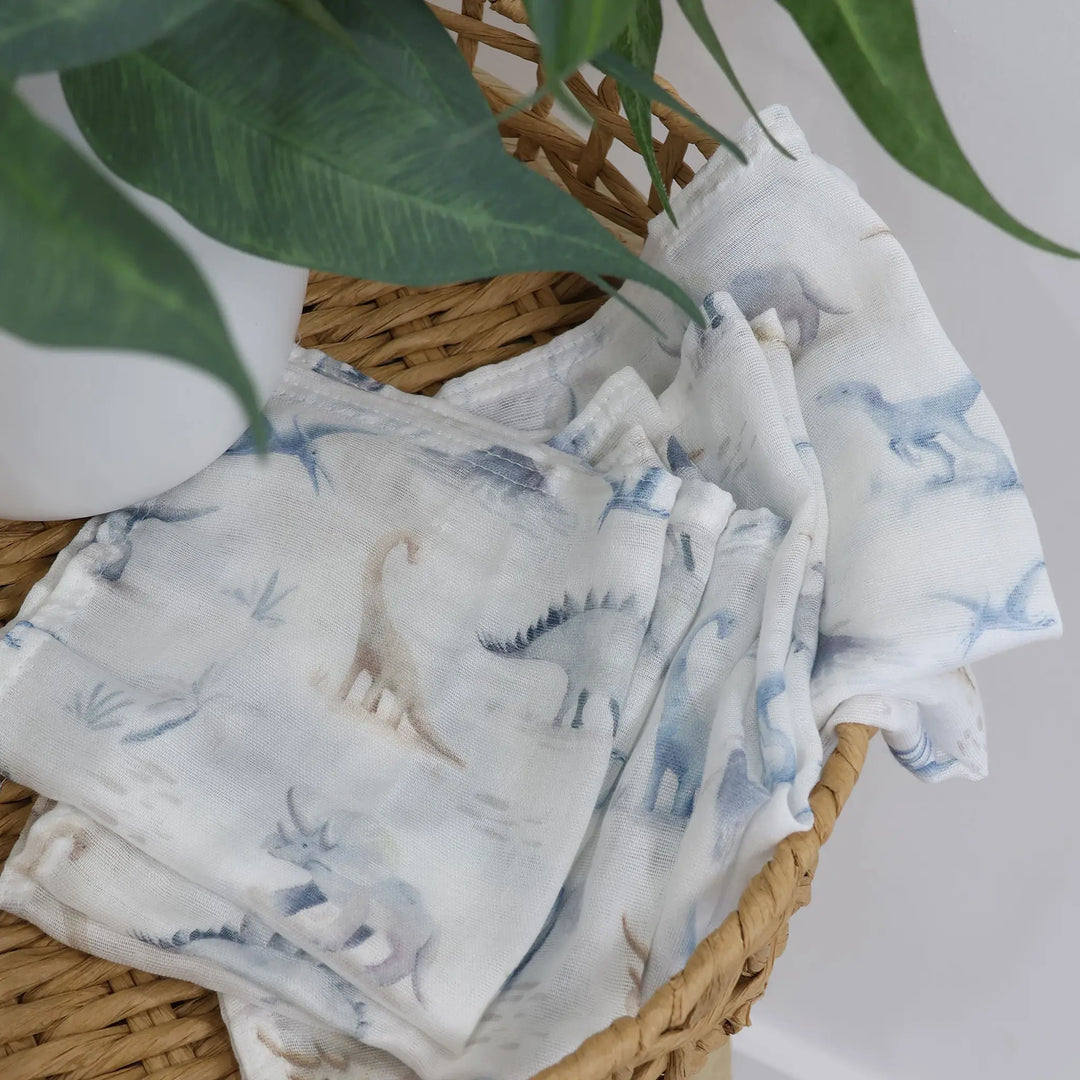 Bubba Blue Jurassic Bamboo 6pk Muslin Face Washers