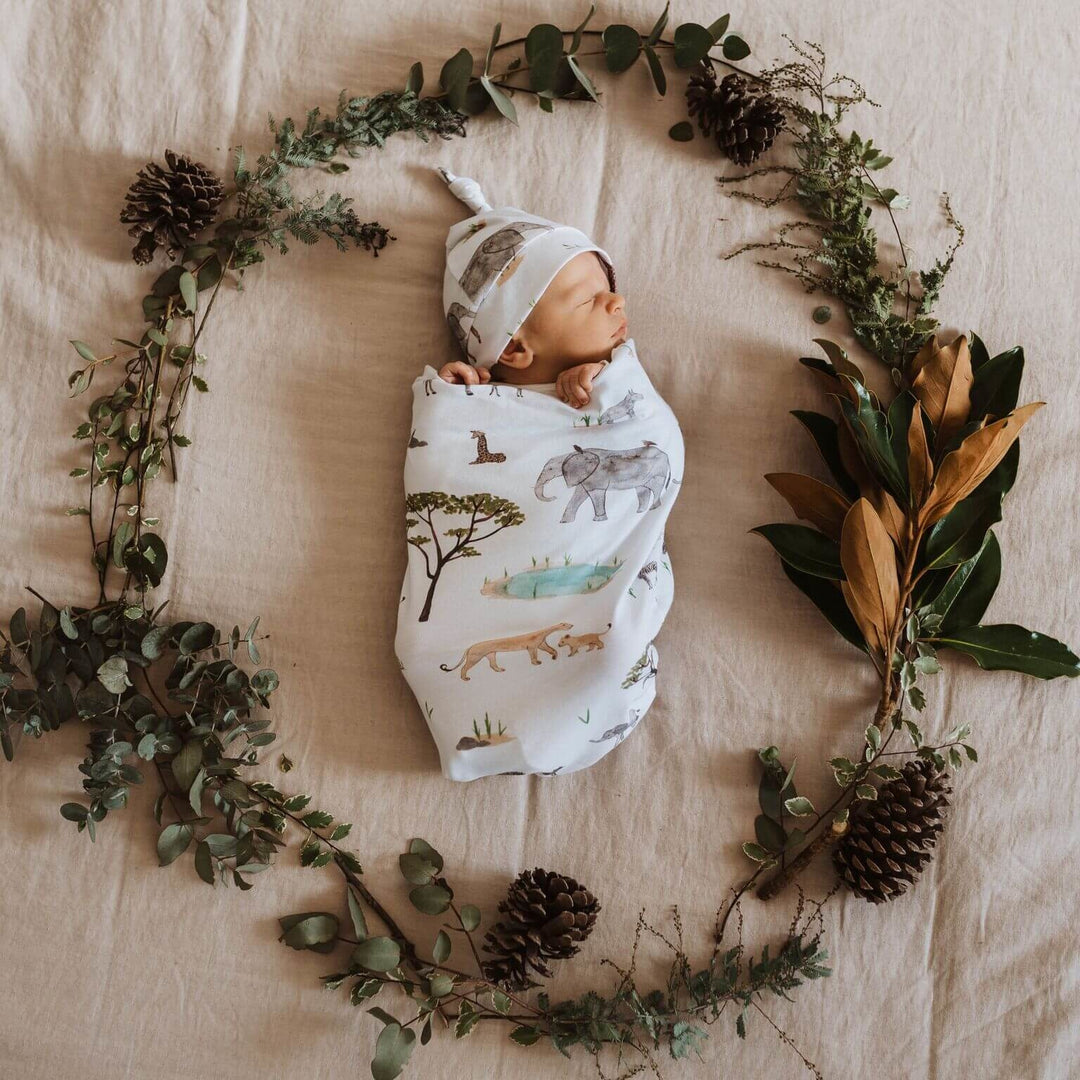 Snuggle Swaddle & Beanie Set Safari