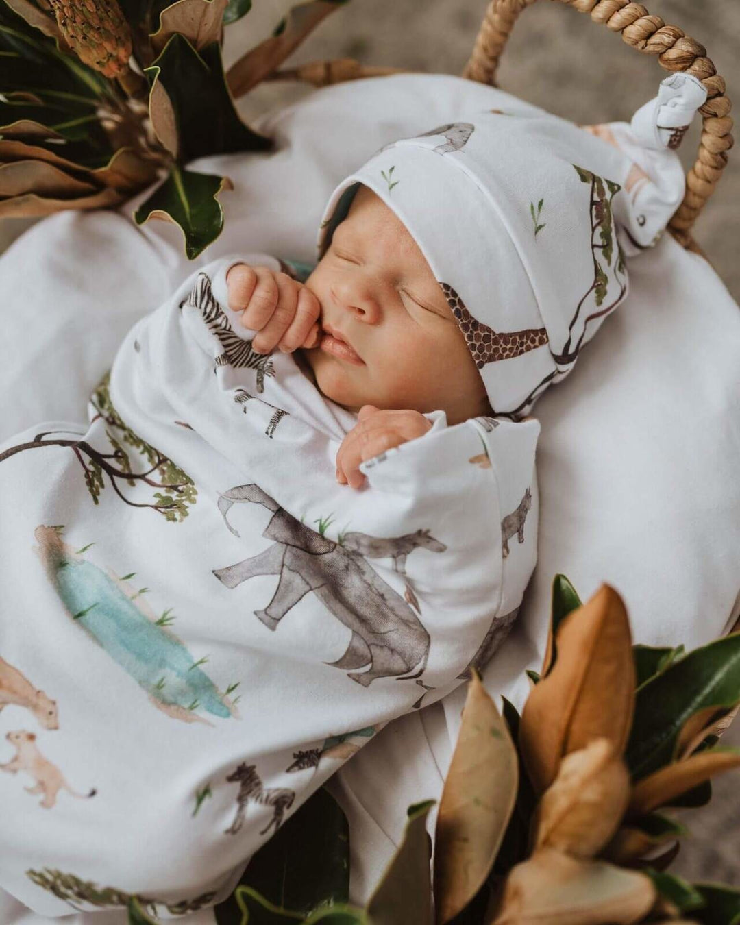 Snuggle Swaddle & Beanie Set Safari