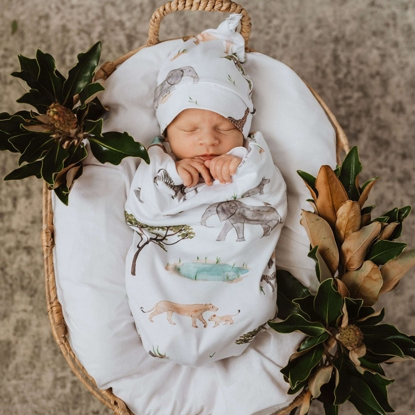 Snuggle Swaddle & Beanie Set Safari