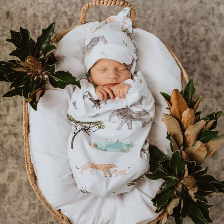 Snuggle Swaddle & Beanie Set Safari