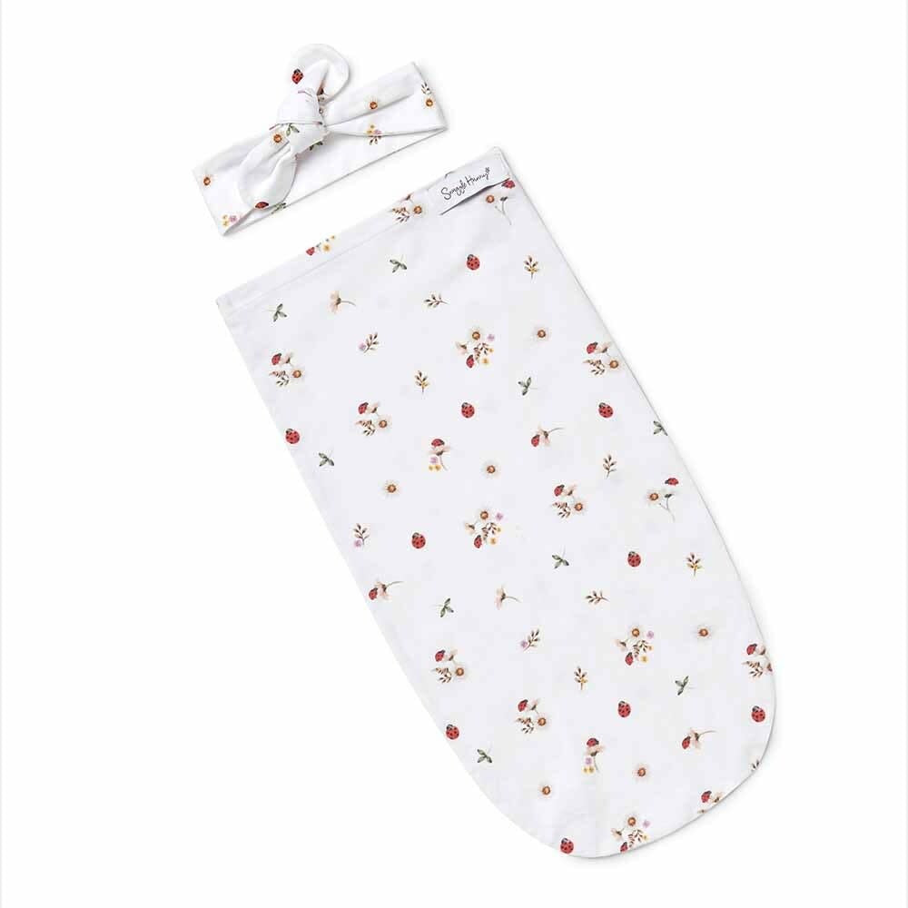 Organic Snuggle Swaddle & Topknot Set-Ladybug