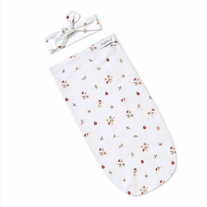 Organic Snuggle Swaddle & Topknot Set-Ladybug