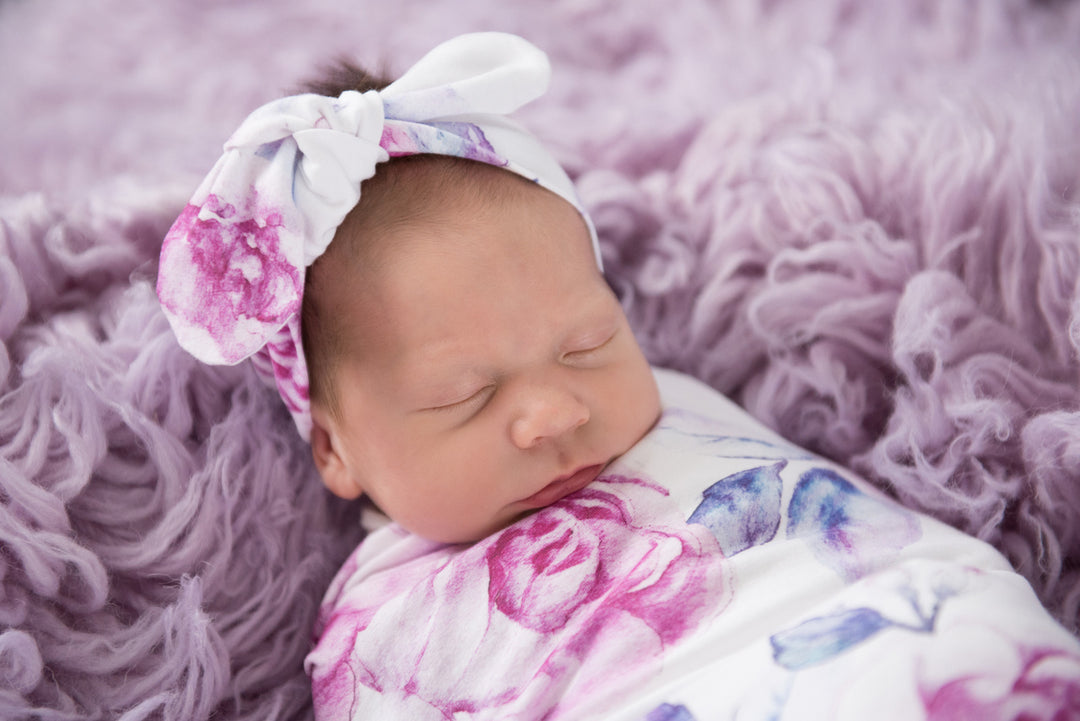Baby Jersey Wrap & Topknot Set Lilac Skies