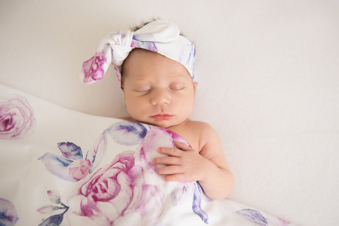 Baby Jersey Wrap & Topknot Set Lilac Skies