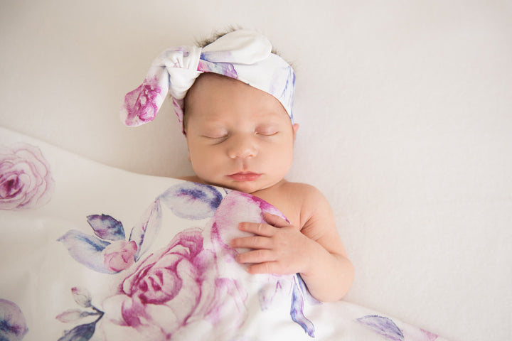 Baby Jersey Wrap & Topknot Set Lilac Skies