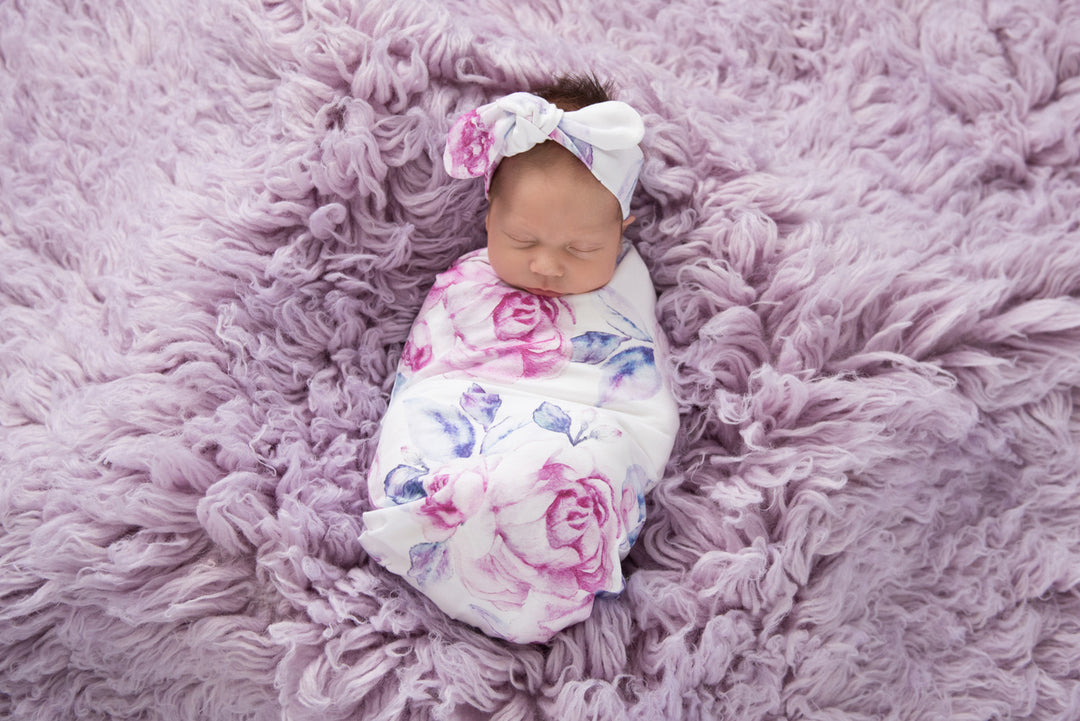 Baby Jersey Wrap & Topknot Set Lilac Skies