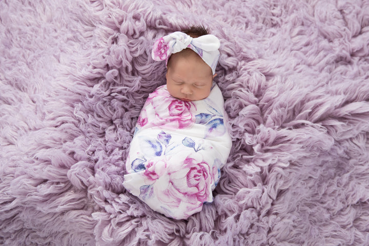 Baby Jersey Wrap & Topknot Set Lilac Skies